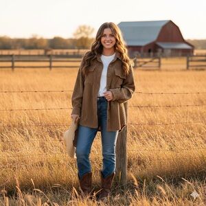 New In Oversized Textured Ribbed Corduroy Button-Down Shacket